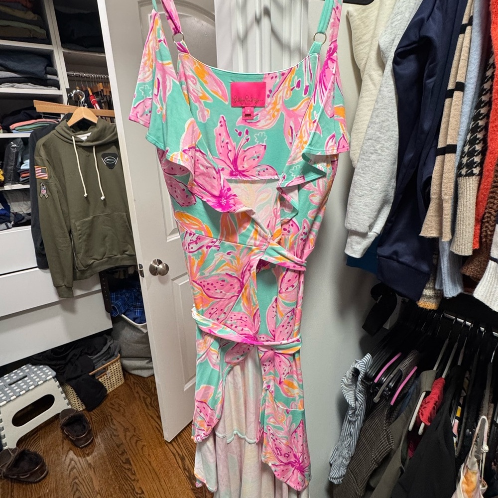 Lilly Pulitzer Pink and Green Floral wrap dress